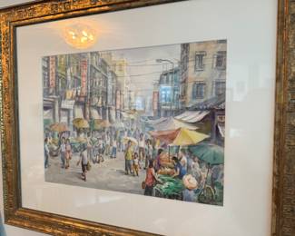 “Asian street scene watercolor signed D. Plunn”
“Vintage Hong Kong market painting