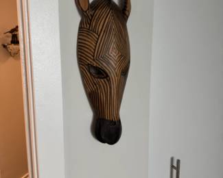 Wooden carved zebra head