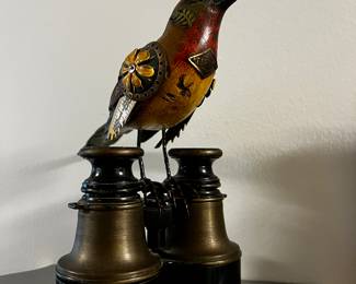 Steampunk art Bird on binoculars.Etched Venetian-Style Mirrored Shelf