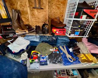 Men's jeans, boots, and other items