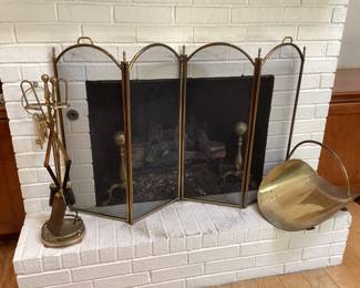 Vintage brass fireplace screen