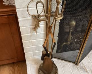 Vintage brass fireplace set