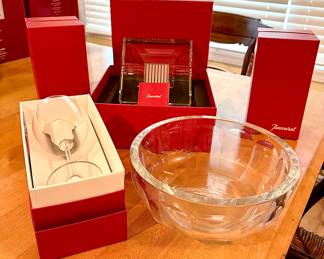 Multiple Baccarat Items: 3 Wine Glasses, 1 Bowl, 1 Ashtray, and 2 Tumbler Glasses (not shown)