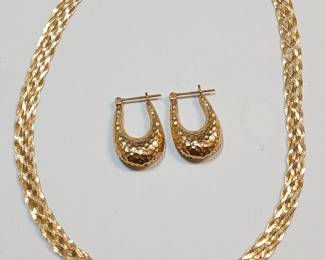 Nice solid 14kt braided chain and large earrings .