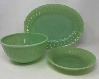 57 ThreeJadeiteShellSwirlAnchorHockingServingDishes