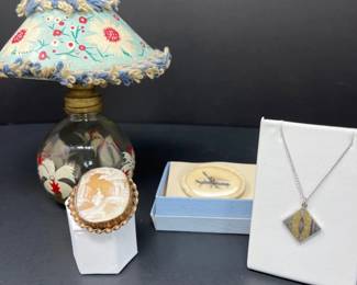 43 BroochesandVintagePerfumeLampCameoBoneSilver