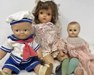58 AntiqueHorsmanDollandTwoMoreCompositionDolls