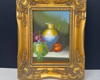 126 StillLifeFruitPitcherPaintingBaroqueFrame