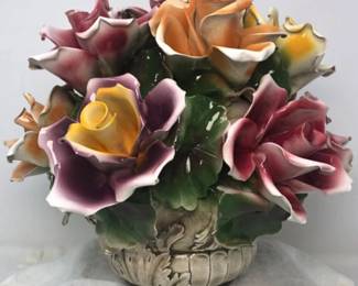 2 ExtraLargeNoveCapodimonteCeramicHandPaintedFloralCenterpiece