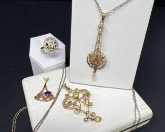59 Vintage10KGoldDofARingAntiquePendantsandChains
