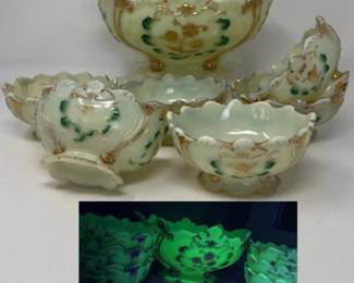 49 AntiqueNorthwoodCustardGlassFloralEvergladesBerryBowlSet