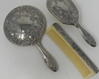 80 VintageArtNouveauSilverPlatedVanitySet