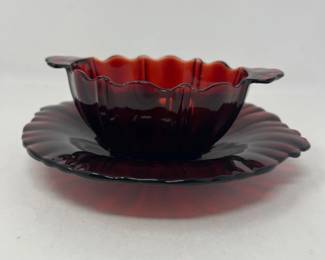 60 AnchorHockingOysterPearlRoyalRubyRedBonBonBowlCandyDish