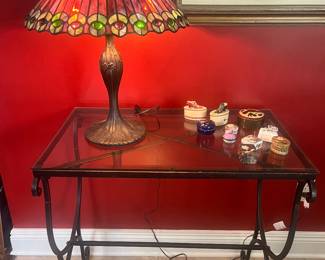 Glass/Iron table, leaded/stained glass lamp