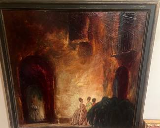 “Gossip” by Marshall D Smith, artist signed and inscribed on back.