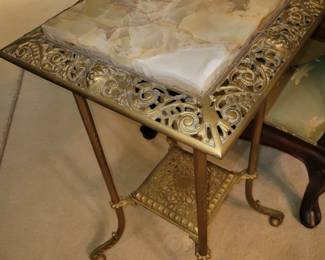 Antique brass & marble plant stand