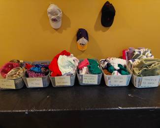 caps, scarves, tops, socks, towels, washcloths