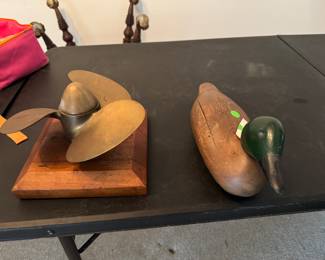 Brass Boat Propeller and Vintage Duck Decoy