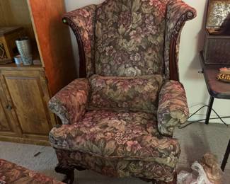 Vintage Wingback Chair w Ottoman