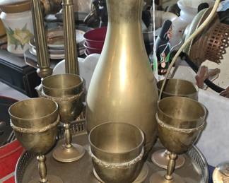Brass Pitcher & Goblets
