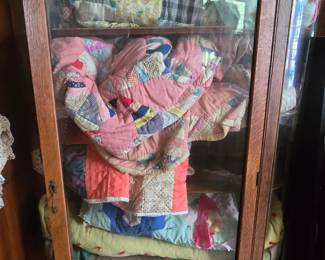 China Cabinet with Homemade Quilts