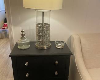 Copper Grove Petun Black Wood 3-drawer Chest of Drawers, Silver table lamps