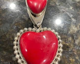 Gorgeous, sterling silver, and coral heart pendant