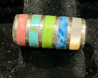 Sterling silver and precious stones ring