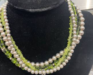 Multi strand sterling silver beaded necklace