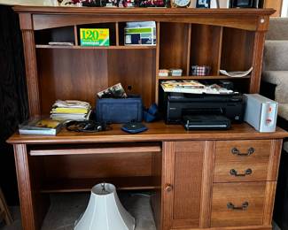 Good size computer station with upper and lower storage