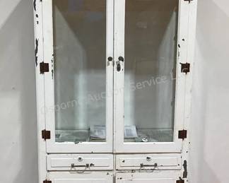 Antique medical / dental metal cabinet with glass shelves