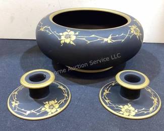Tiffin glass bowl & candleholders