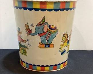 Vintage metal nursery wastebasket