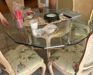 Kitchen glass table with cane backs