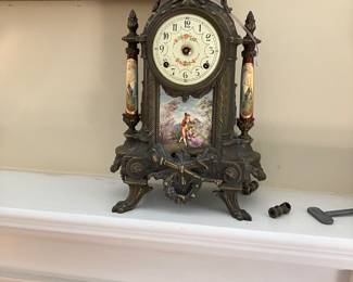 Mid 20th century German Louis XVI Gilt Bronze and Porcelain clock