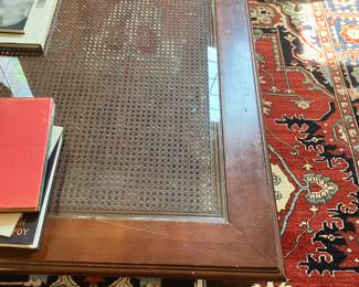 Ethan Allen Wood and cane glass top coffee table