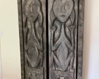 Ornate double door cabinet good for oversize bathroom for extra linen closet