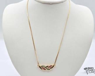 532 14k Gold Ruby, Sapphire and Emerald Necklace, 5.1g
