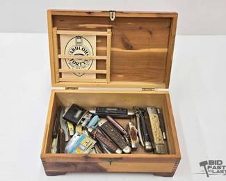 1902 Wooden Box, Knives and Lighters