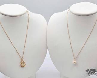 538 2 14k Gold Opal and Diamond, Pearl and Gold Necklaces, 4.3g