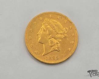 1000 1899 $20 Double Eagle Gold Coin, 1.18oz