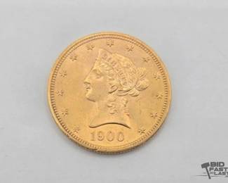 1012 1900 $10 Liberty Head Gold Coin, 0.59oz