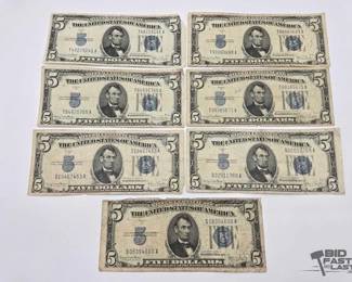 1232 7 Series 1934 $5 Dollar Silver Certificates