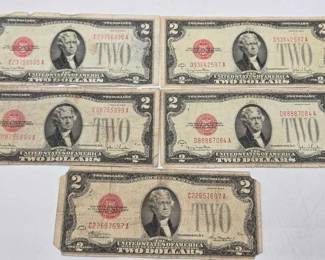 1236 5 1928 $2 Red Seal Bills