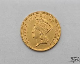 1022 1854 $3 Gold Indian Princess Head Coin, 0.18oz