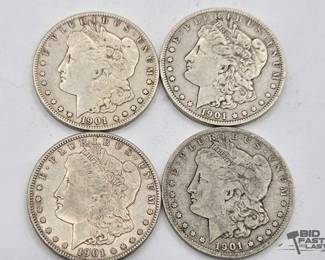 1344 4 1901 New Orleans Morgan Silver Dollars