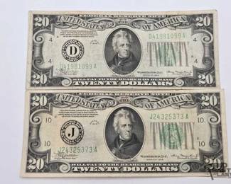 1218 2 Series 1934 $20 Dollar Banknotes