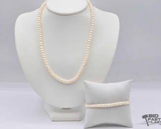 622 Pearl Necklace Bracelet with 10k Gold Hardware, 29.3g