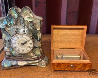 6046 Abalone Shell Clock and Music Box