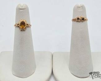 614 2 10k Gold and SemiPrecious Stone Rings, 1.9g